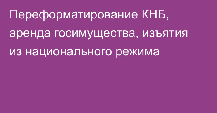 Переформатирование КНБ, аренда госимущества, изъятия из национального режима