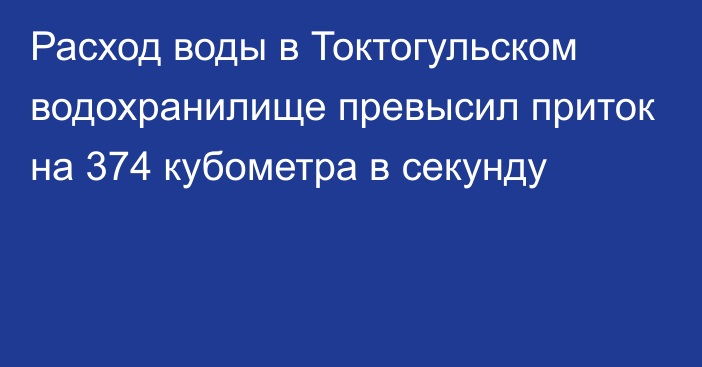 Расход воды в Токтогульском водохранилище превысил приток на 374 кубометра в секунду