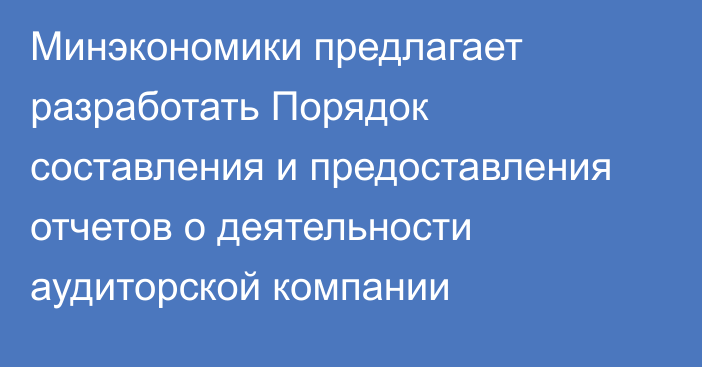 Минэкономики предлагает разработать Порядок составления и предоставления отчетов о деятельности аудиторской компании