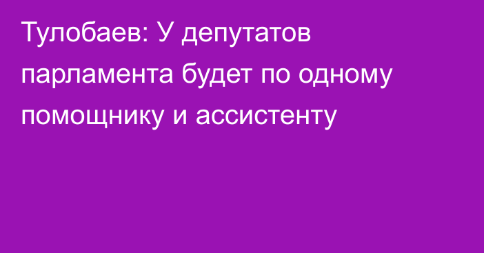 Тулобаев: У депутатов парламента будет по одному помощнику и ассистенту