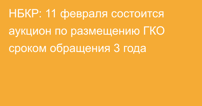 НБКР: 11 февраля состоится аукцион по размещению ГКО сроком обращения 3 года