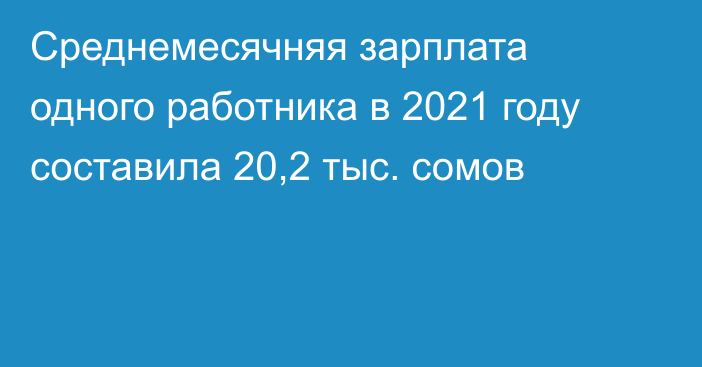 Среднемесячняя зарплата одного работника в 2021 году составила 20,2 тыс. сомов