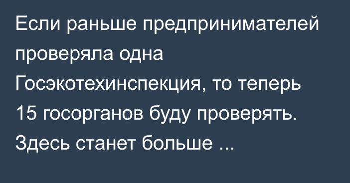 Если раньше предпринимателей проверяла одна Госэкотехинспекция, то теперь 15 госорганов буду проверять. Здесь станет больше коррупционных схем, - депутат