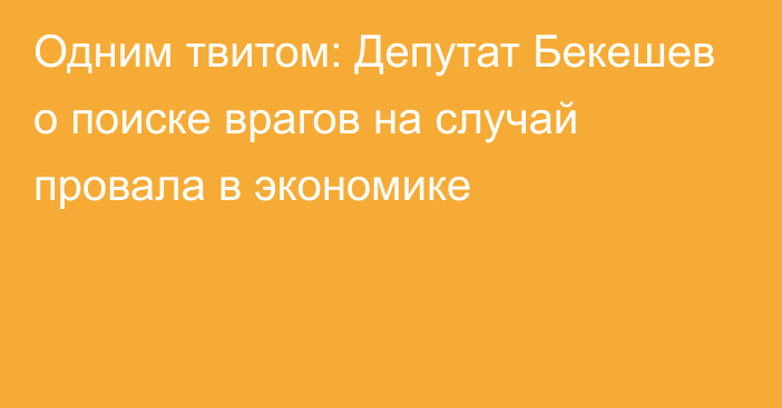 Одним твитом: Депутат Бекешев о поиске врагов на случай провала в экономике