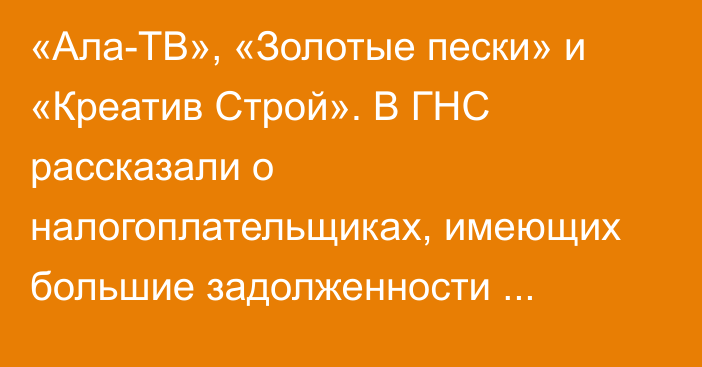 «Ала-ТВ», «Золотые пески» и «Креатив Строй». В ГНС рассказали о налогоплательщиках, имеющих большие задолженности (список)