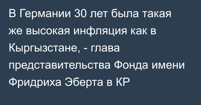 В Германии 30 лет была такая же высокая инфляция как в Кыргызстане, - глава представительства Фонда имени Фридриха Эберта в КР