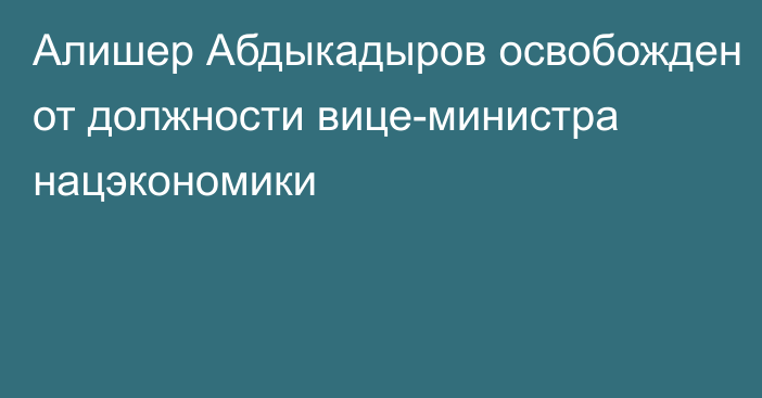 Алишер Абдыкадыров освобожден от должности вице-министра нацэкономики
