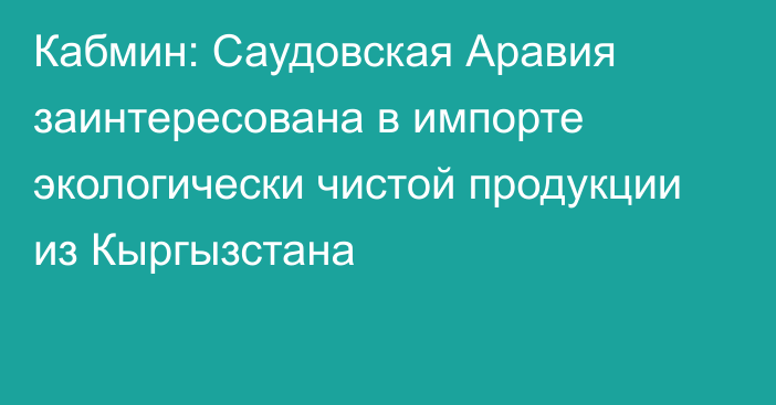 Кабмин: Саудовская Аравия заинтересована в импорте экологически чистой продукции из Кыргызстана 