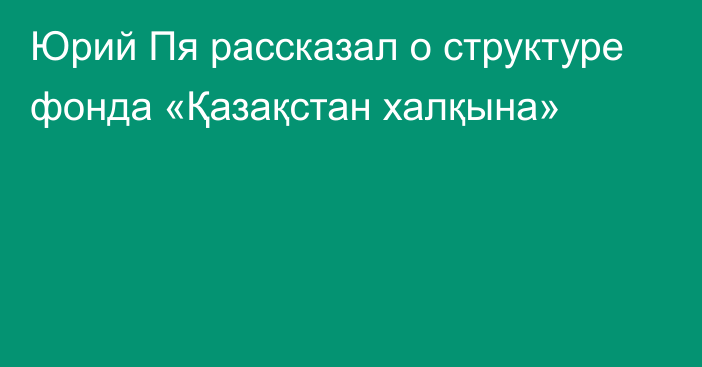 Юрий Пя рассказал о структуре фонда «Қазақстан халқына»