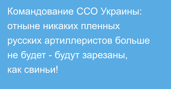 Командование ССО Украины: отныне никаких пленных русских артиллеристов больше не будет - будут зарезаны, как свиньи!
