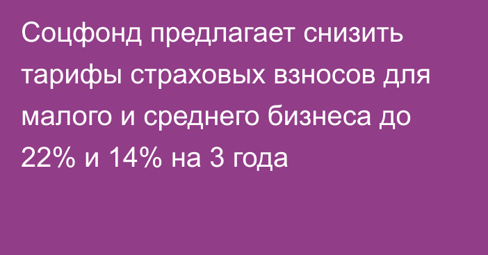 Соцфонд предлагает снизить тарифы страховых взносов для малого и среднего бизнеса  до 22% и 14% на 3 года