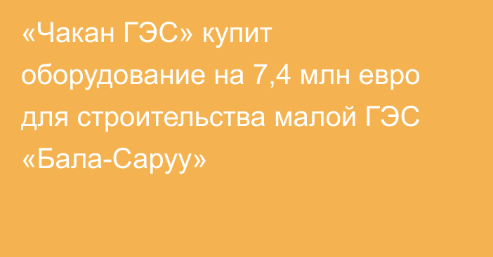 «Чакан ГЭС» купит оборудование на 7,4 млн евро для строительства малой ГЭС «Бала-Саруу»