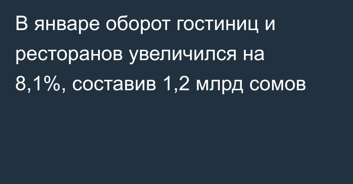 В январе оборот гостиниц и ресторанов увеличился на 8,1%, составив 1,2 млрд сомов