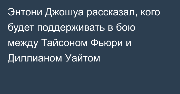 Энтони Джошуа рассказал, кого будет поддерживать в бою между Тайсоном Фьюри и Диллианом Уайтом