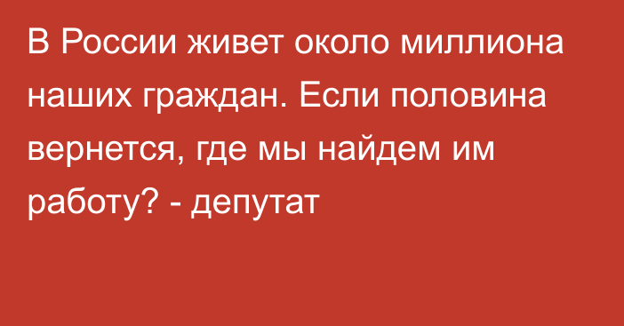 В России живет около миллиона наших граждан. Если половина вернется, где мы найдем им работу? - депутат