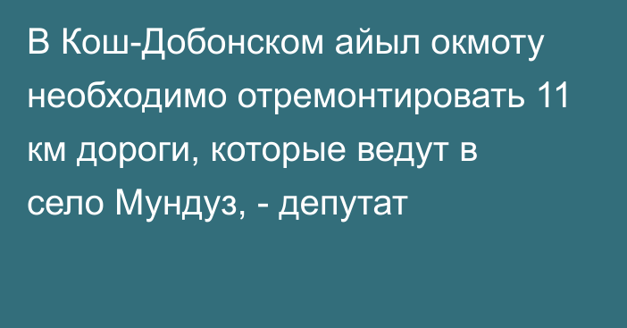 В Кош-Добонском айыл окмоту необходимо отремонтировать 11 км дороги, которые ведут в село Мундуз, - депутат