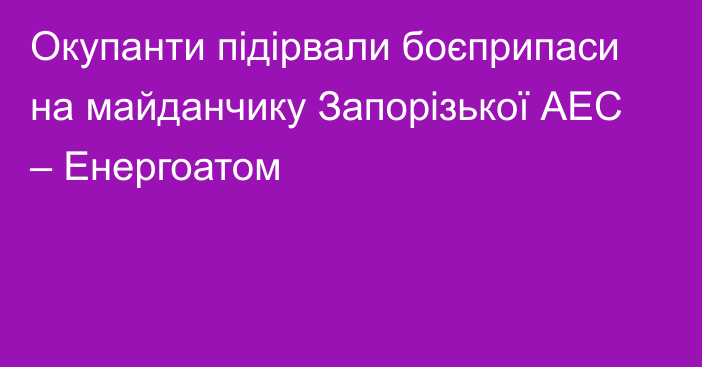 Окупанти підірвали боєприпаси на майданчику Запорізької АЕС – Енергоатом