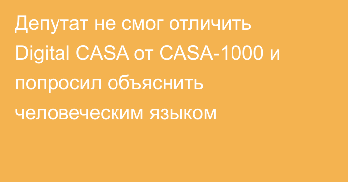 Депутат не смог отличить Digital CASA от CASA-1000 и попросил объяснить человеческим языком