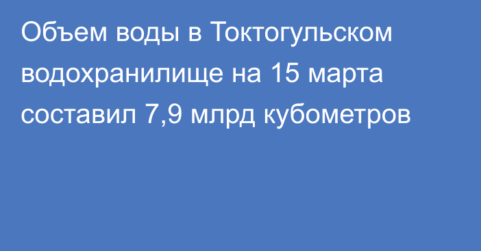 Объем воды в Токтогульском водохранилище на 15 марта составил 7,9 млрд кубометров