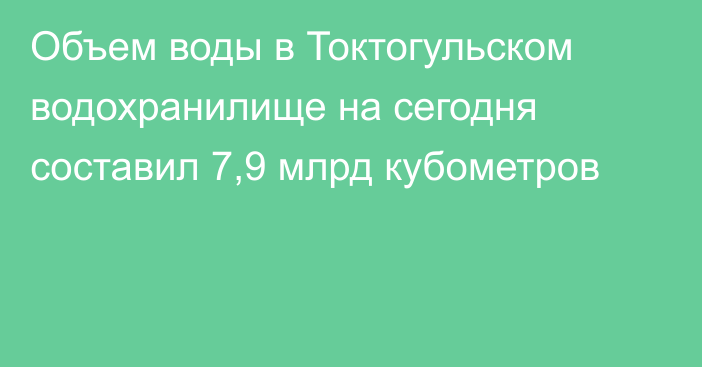 Объем воды в Токтогульском водохранилище на сегодня составил 7,9 млрд кубометров