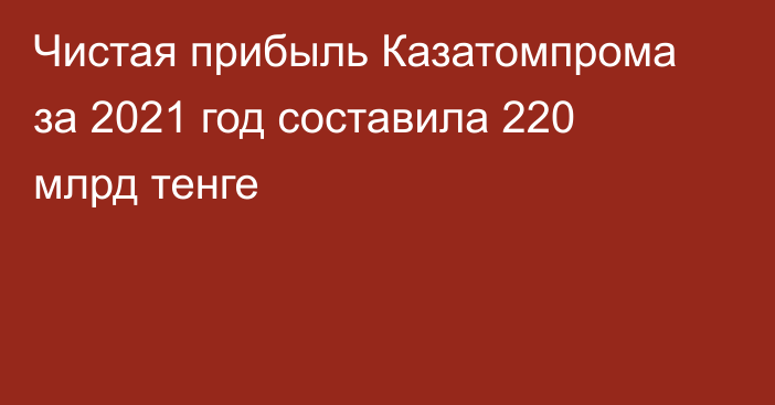 Чистая прибыль Казатомпрома за 2021 год составила 220 млрд тенге