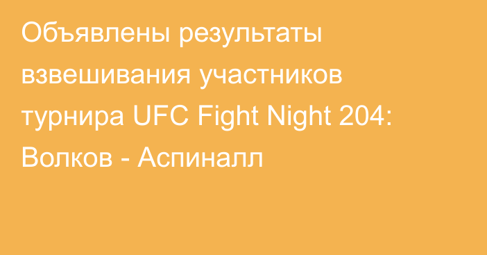 Объявлены результаты взвешивания участников турнира  UFC Fight Night 204: Волков - Аспиналл
