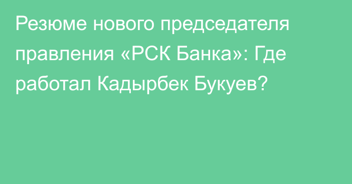 Резюме нового председателя правления «РСК Банка»: Где работал Кадырбек Букуев?