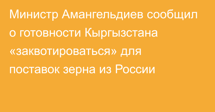 Министр Амангельдиев сообщил о готовности Кыргызстана «заквотироваться» для поставок зерна из России