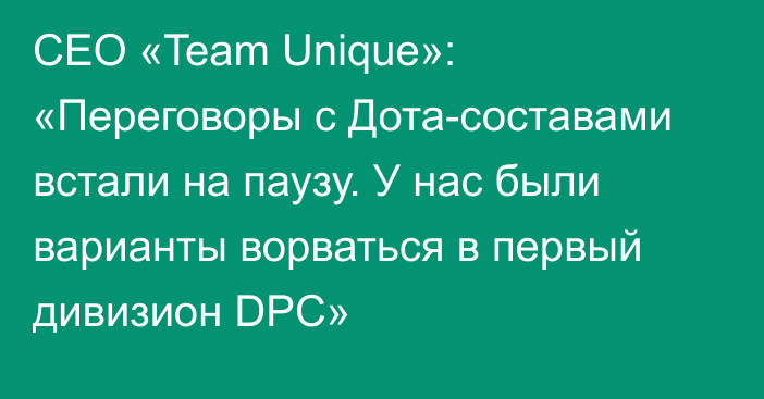 CEO «Team Unique»: «Переговоры с Дота-составами встали на паузу. У нас были варианты ворваться в первый дивизион DPC»
