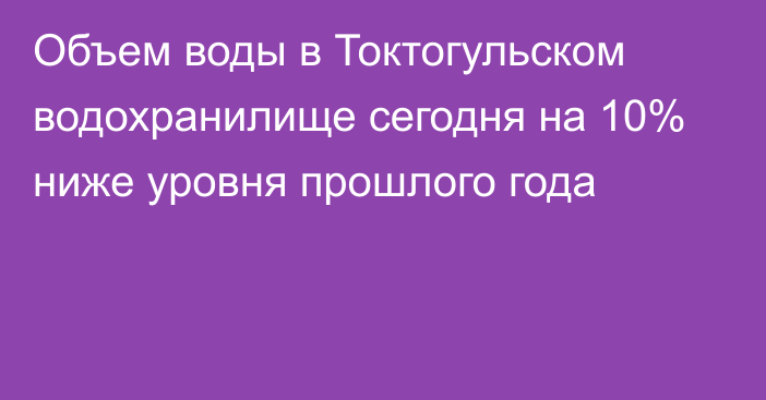 Объем воды в Токтогульском водохранилище сегодня на 10% ниже уровня прошлого года