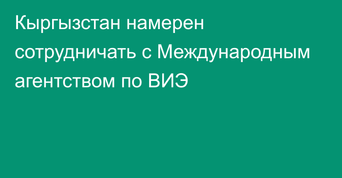 Кыргызстан намерен сотрудничать с Международным агентством по ВИЭ