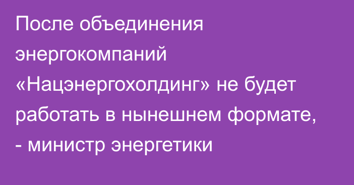 После объединения энергокомпаний «Нацэнергохолдинг» не будет работать в нынешнем формате, - министр энергетики