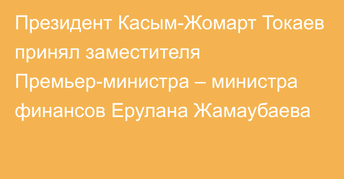 Президент Касым-Жомарт Токаев принял заместителя Премьер-министра – министра финансов Ерулана Жамаубаева