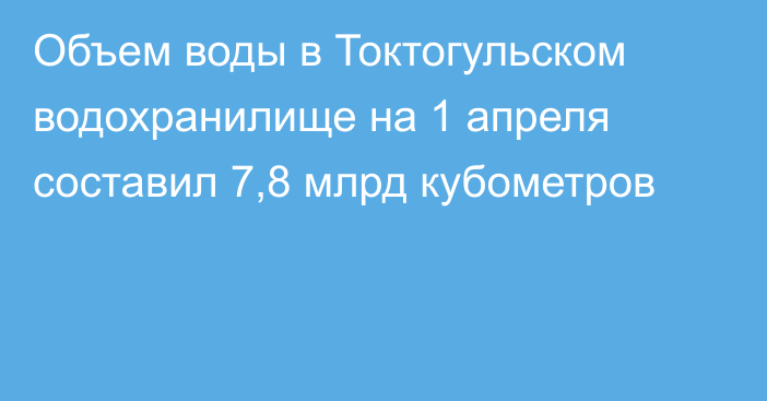 Объем воды в Токтогульском водохранилище на 1 апреля составил 7,8 млрд кубометров