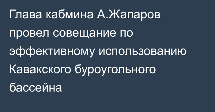 Глава кабмина А.Жапаров провел совещание по эффективному использованию Кавакского буроугольного бассейна