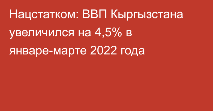 Нацстатком: ВВП Кыргызстана увеличился на 4,5% в январе-марте 2022 года 