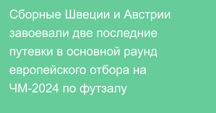 Сборные Швеции и Австрии завоевали две последние путевки в основной раунд европейского отбора на ЧМ-2024 по футзалу