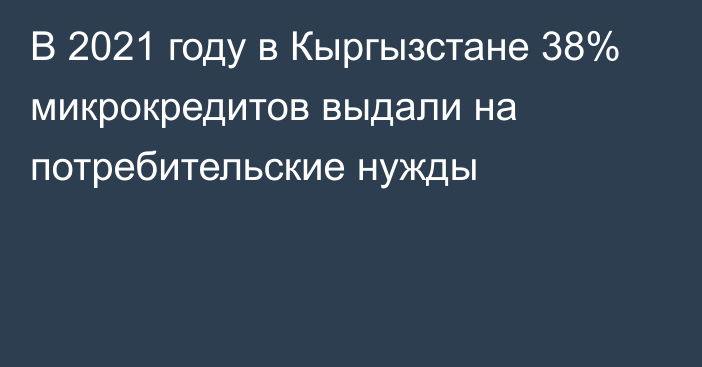 В 2021 году в Кыргызстане 38% микрокредитов выдали на потребительские нужды 