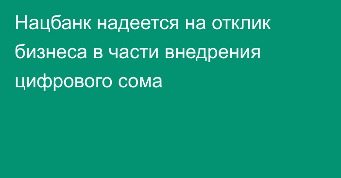 Нацбанк надеется на отклик бизнеса в части внедрения цифрового сома