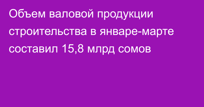 Объем валовой продукции строительства в январе-марте составил 15,8 млрд сомов