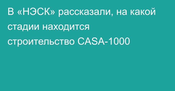 В «НЭСК» рассказали, на какой стадии находится строительство  CASA-1000