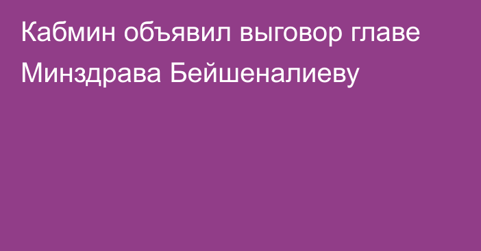 Кабмин объявил выговор главе Минздрава Бейшеналиеву