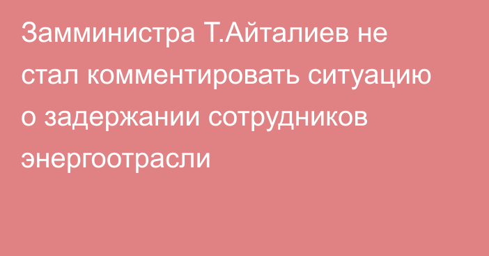 Замминистра Т.Айталиев не стал комментировать ситуацию о задержании сотрудников энергоотрасли