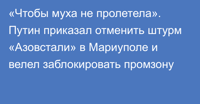 «Чтобы муха не пролетела». Путин приказал отменить штурм «Азовстали» в Мариуполе и велел заблокировать промзону