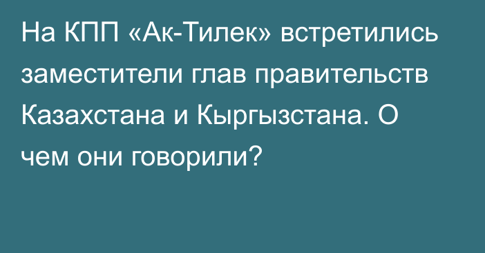 На КПП «Ак-Тилек» встретились заместители глав правительств Казахстана и Кыргызстана. О чем они говорили?