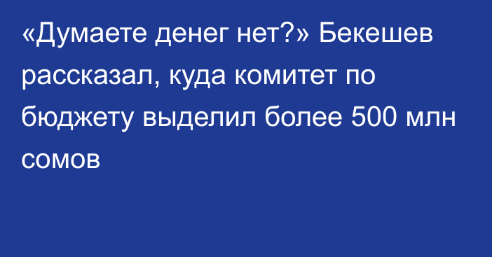 «Думаете денег нет?» Бекешев рассказал, куда комитет по бюджету выделил более 500 млн сомов