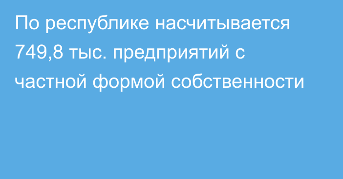 По республике насчитывается 749,8 тыс. предприятий с частной формой собственности