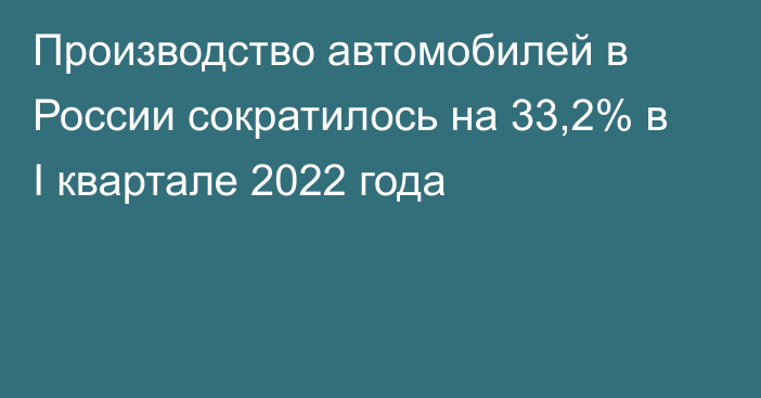 Производство автомобилей в России сократилось на 33,2% в I квартале 2022 года 