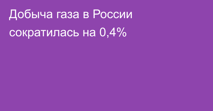 Добыча газа в России сократилась на 0,4%