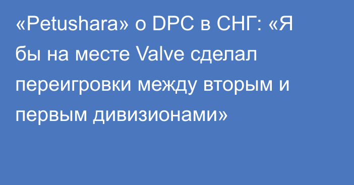 «Petushara» о DPC в СНГ: «Я бы на месте Valve сделал переигровки между вторым и первым дивизионами»